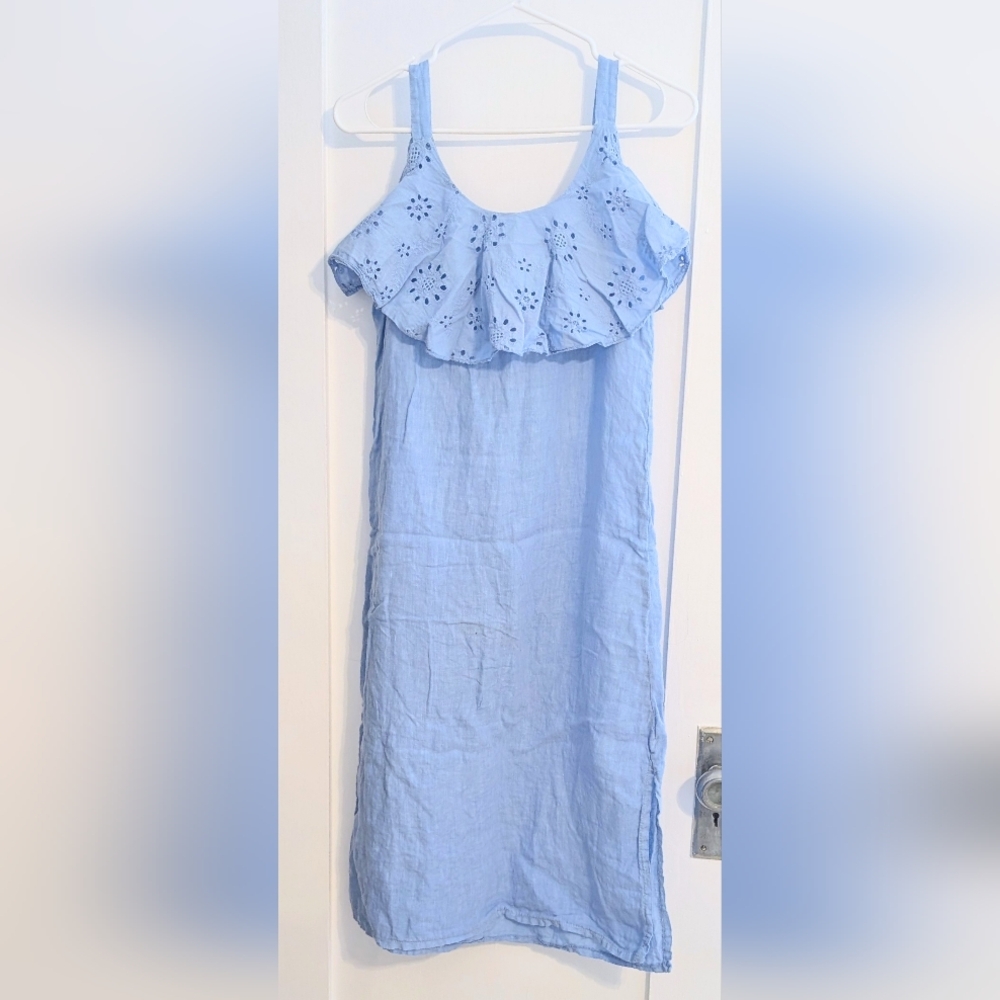 Vintage Linen Ruffle Midi Dress - Made In Italy